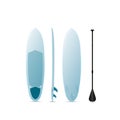 Vector surf sup board with three sides. Surfboard, paddle, pump and surfbag.