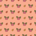 Pastel Autumn Berries, Leaves repeat pattern background design Royalty Free Stock Photo