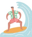 Vector surfer character on surfboard