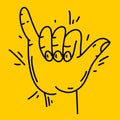 Vector surfer`s hand sign. Aloha sing. Hand drawn vector illustration