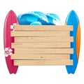 Vector Surfing Concept with Wooden Plank Royalty Free Stock Photo