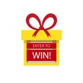 Vector Surprise Box, Enter to Win Prizes, Gift Box with Bow, Yellow.