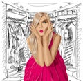 Vector Surprised Blonde in Pink Dress