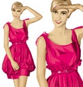 Vector Surprised Blonde in Pink Dress