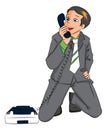 Vector of surprised businessman holding telephone receiver