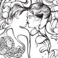 Vector surreal illustration with kissing lovers Royalty Free Stock Photo