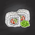 Vector sushi color sketch, Boston roll Royalty Free Stock Photo