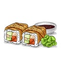 Vector sushi color sketch, Canada roll Royalty Free Stock Photo