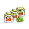 Vector sushi color sketch, Dragon roll Royalty Free Stock Photo