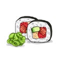 Vector sushi color sketch, Futomaki roll Royalty Free Stock Photo