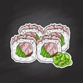 Vector sushi color sketch, Hamachi roll