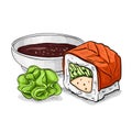 Vector sushi color sketch, Philadelphia roll Royalty Free Stock Photo