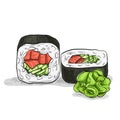 Vector sushi color sketch, UnakuiMaki roll Royalty Free Stock Photo