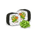 Vector sushi color sketch, Vegetable roll Royalty Free Stock Photo