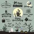 Happy Halloween design elements. Halloween design elements, logos, badges, labels, icons and objects. Vector illustration. Royalty Free Stock Photo