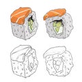 Vector sushi roll color sketch. Royalty Free Stock Photo