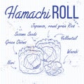 Vector sushi sketch, Hamachi roll