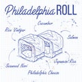 Vector sushi sketch, Philadelphia rolls