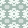 Vector Swan Shapes with Ovals on Pastel Green seamless pattern background.