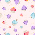 Vector Sweet Pastel Cupcakes Hand drawn seamless pattern