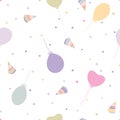 Vector Sweet Pastel Party with Balloons, Confetti and Party Cone seamless pattern background. Perfect for fabric Royalty Free Stock Photo