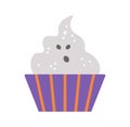 Vector sweet for trick or treat game. Scary ghost like cupcake. Traditional Halloween party food. Monster shaped dessert isolated Royalty Free Stock Photo