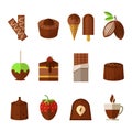 Vector sweets and chocolate icons set in flat Royalty Free Stock Photo