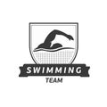 Vector swimming team logo. Swimmer silhouette in water. Creative badge. Triathlon concept. Flat design. Royalty Free Stock Photo