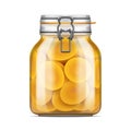 Vector Swing Top Bale Glass Jar filled with sliced peaches in juice. Royalty Free Stock Photo