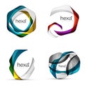 Vector swirl hexagon set, geometric business icons or web banners templates with sample slogan. Created with color Royalty Free Stock Photo