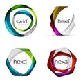 Vector swirl hexagon set, geometric business icons or web banners templates with sample slogan. Created with color Royalty Free Stock Photo