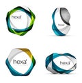 Vector swirl hexagon set, geometric business icons or web banners templates with sample slogan. Created with color Royalty Free Stock Photo