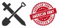 Sword and Shovel Icon with Scratched American Army Seal