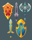 Vector swords, shields, axe for fantasy game Royalty Free Stock Photo