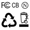 Simple Vector Symbol at Charger, Adaptor, Power Converter, Battery and other related, F, C, C B, N, do not litter, recycle, C, E,