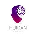 Vector symbol of human head. Person face. Red violet color isolated on white. Concept sign for business, science