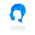 Vector symbol of human head. Profile face. Blue color isolated on white background. Concept sign for business, science