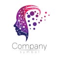 Vector symbol of human head. Profile face. Violet pink color isolated on white background. Concept sign for business