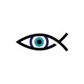Vector symbol of ichthys fish and evil eye amulet. Royalty Free Stock Photo