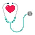 Vector symbol of medical exam of heart health and heartbeat with stethoscope