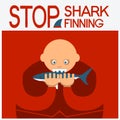 Vector symbol poster with man head eating shark Royalty Free Stock Photo