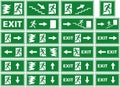 Vector symbol set - emergency exit sign - fire alarm plate - person escaping flames through door Royalty Free Stock Photo