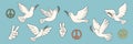 Vector Symbols of Peace - Hand Gesture, Dove, Olive Branch Design Template Set. Pacifist Icons, Vector Illustration Royalty Free Stock Photo