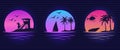 Vector Synthwave Graphics. Beaches, yachts and surfing. Miami California Hawaii design.