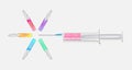 Vector syringe and ampoule with medicineVector syringe with a blood-red liquid and ampoules with a medicine isolated on