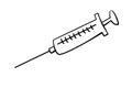 Vector syringe icon. Hand drawn black outline doodle isolated. Medical supplies, equipment, vaccine to treat and protect against Royalty Free Stock Photo