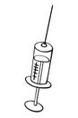 Vector syringe icon. Hand drawn black outline doodle isolated. Medical supplies, equipment, vaccine to treat and protect against Royalty Free Stock Photo