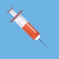 Vector syringe icon for injection vaccine with red blood liquid Royalty Free Stock Photo