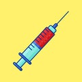Vector syringe icon with red blood for injection. Vaccine Injector with needle Royalty Free Stock Photo