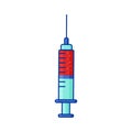 Vector syringe icon with red blood for injection